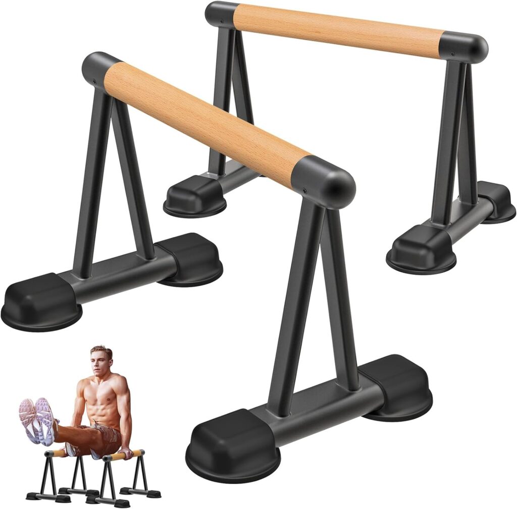 Dolibest Push Up Bar, 12 High Parallettes Bars with Wooden Handles, Stable and Comfortable Calisthenics Equipment, Suitable for Handstand, L-Sit, Dip Bar, Strength Training for Indoor Outdoor Use