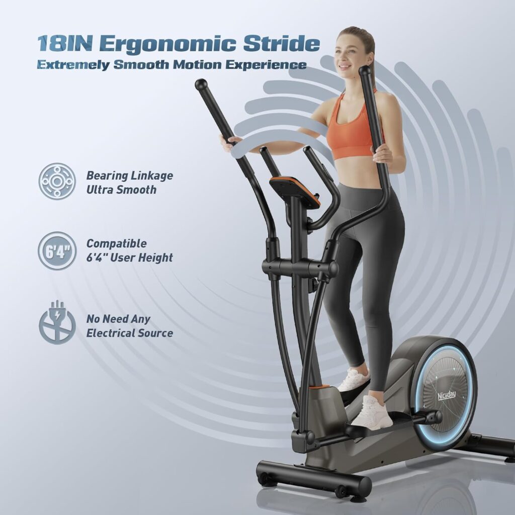 Niceday Elliptical Machine, Elliptical Exercise Machine for Home with Hyper-Quiet Magnetic Driving System, Elliptical Trainer with 15.5IN-18IN Stride, 16 Resistance Levels, 400LBS Loading Capacity