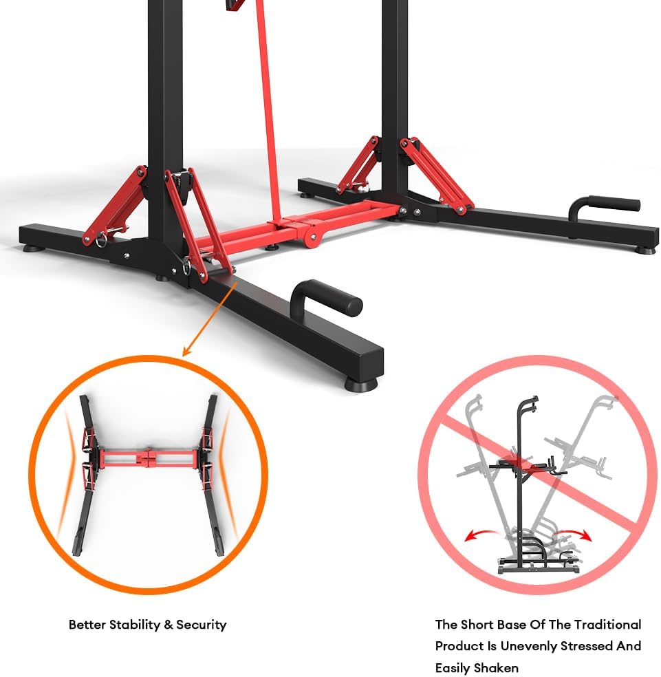 ONETWOFIT Power Tower Pull Up Bar Station, Multi-Function Adjustable Height Foldable Dip Station for Home Gym Workout, Heavy Duty Strength Training Fitness Equipment, Pull Up Stand 400LBS