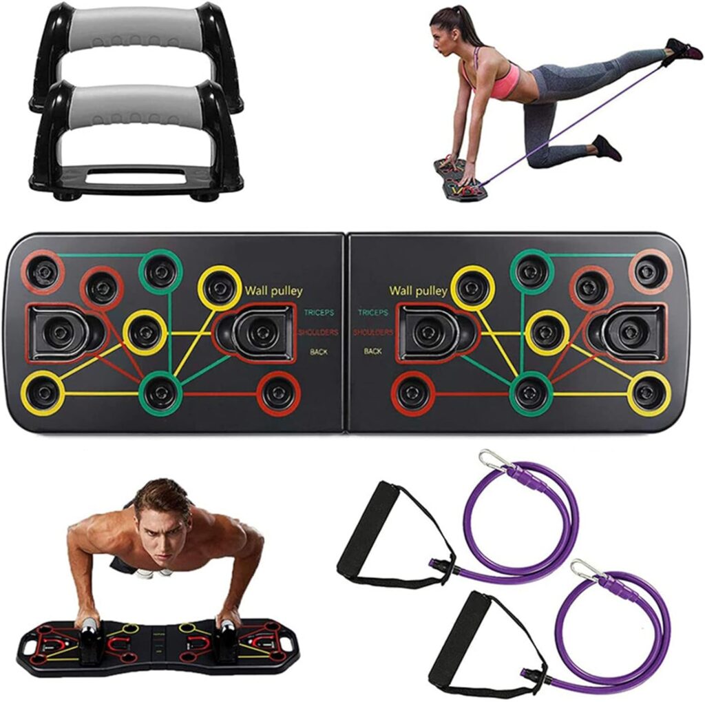 Upgraded Push Up Board: Multi-function 20 In 1 Push Up Bar With Resistance Bands, Portable Home Gym, Strength Training Equipment, Push Up Handles For Perfect Pushups, Home Fitness For Men And(Color:B)